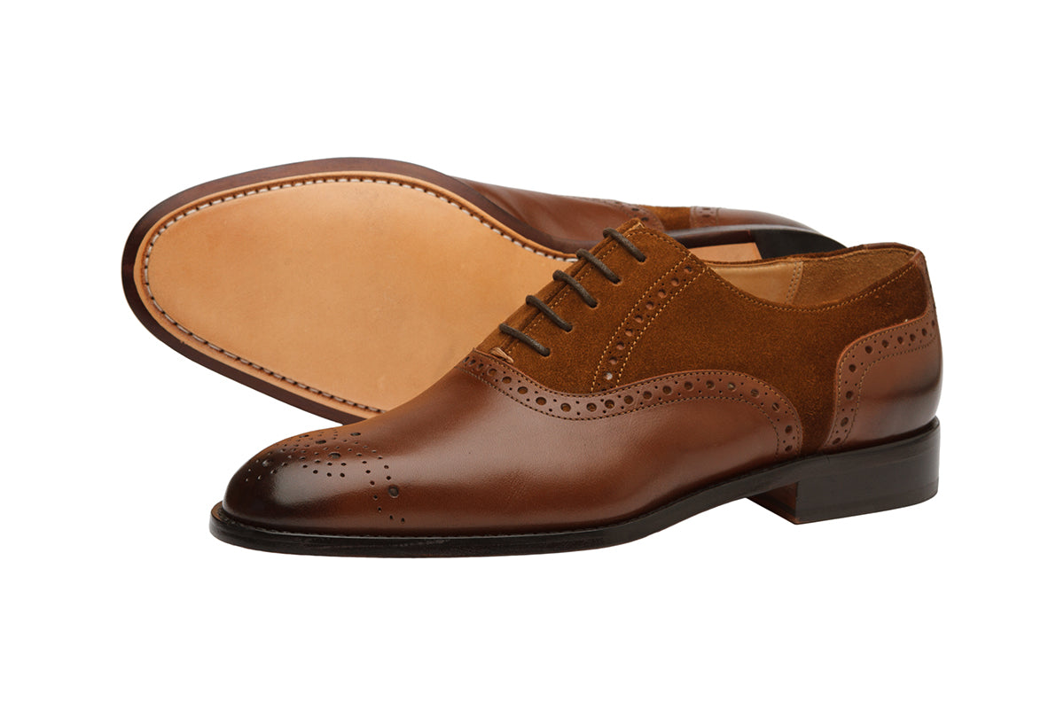 Brogue Oxford With Medallion – Mid Brown & Cognac Suede