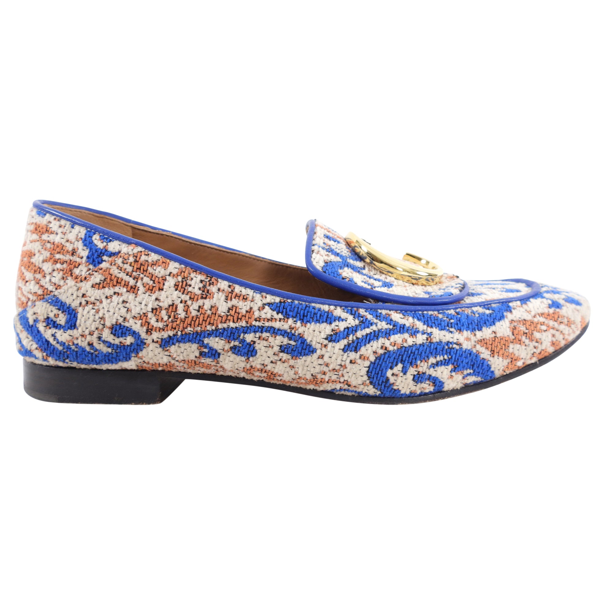 Chloe Blue Tapestry Flats with C Buckle - 7