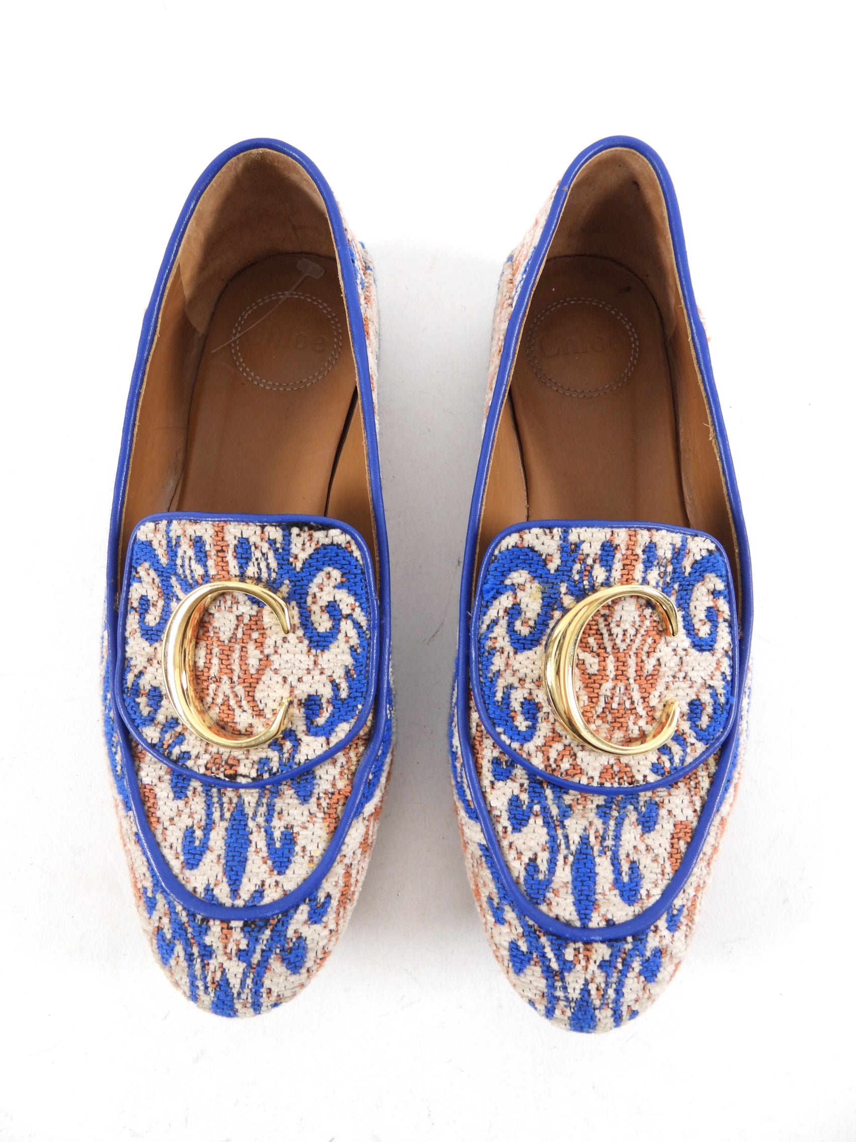 Chloe Blue Tapestry Flats with C Buckle - 7