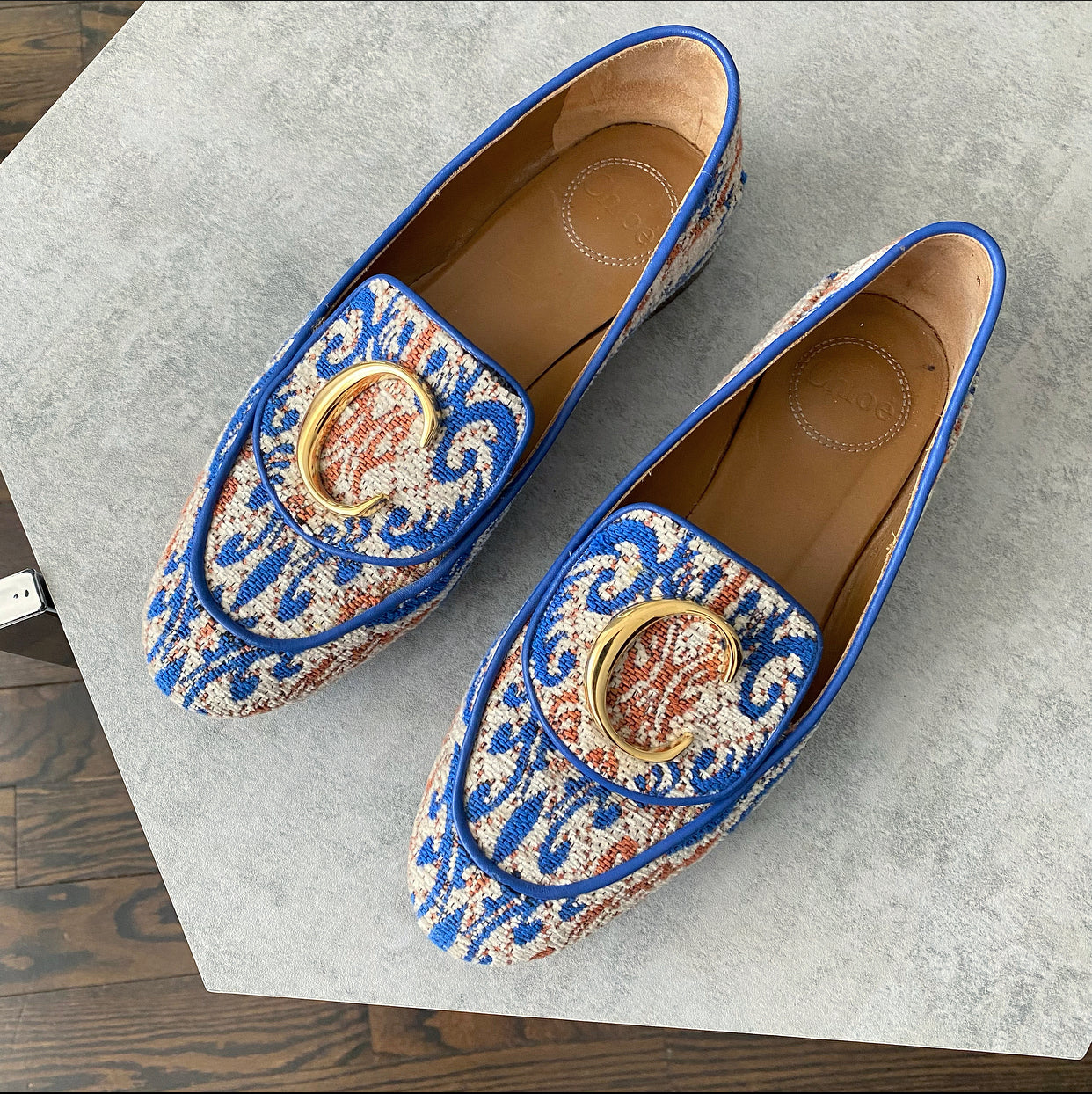 Chloe Blue Tapestry Flats with C Buckle - 7