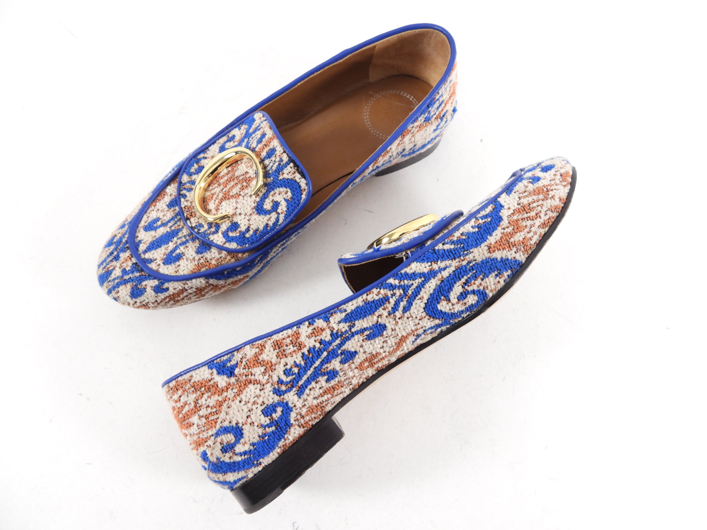 Chloe Blue Tapestry Flats with C Buckle - 7