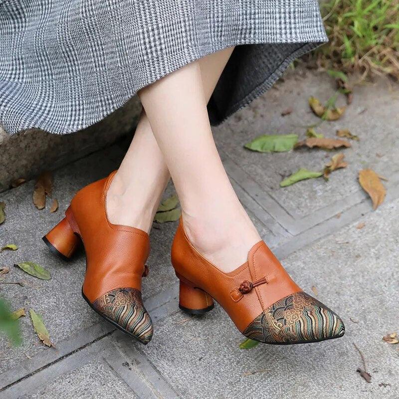 High Heel Leather Pumps: Women's Casual Shoes - Loafers AQW459