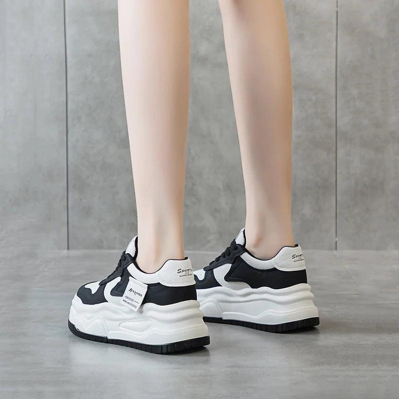 P47 Women's Casual Shoes - Leather Sneakers With Thick Bottom