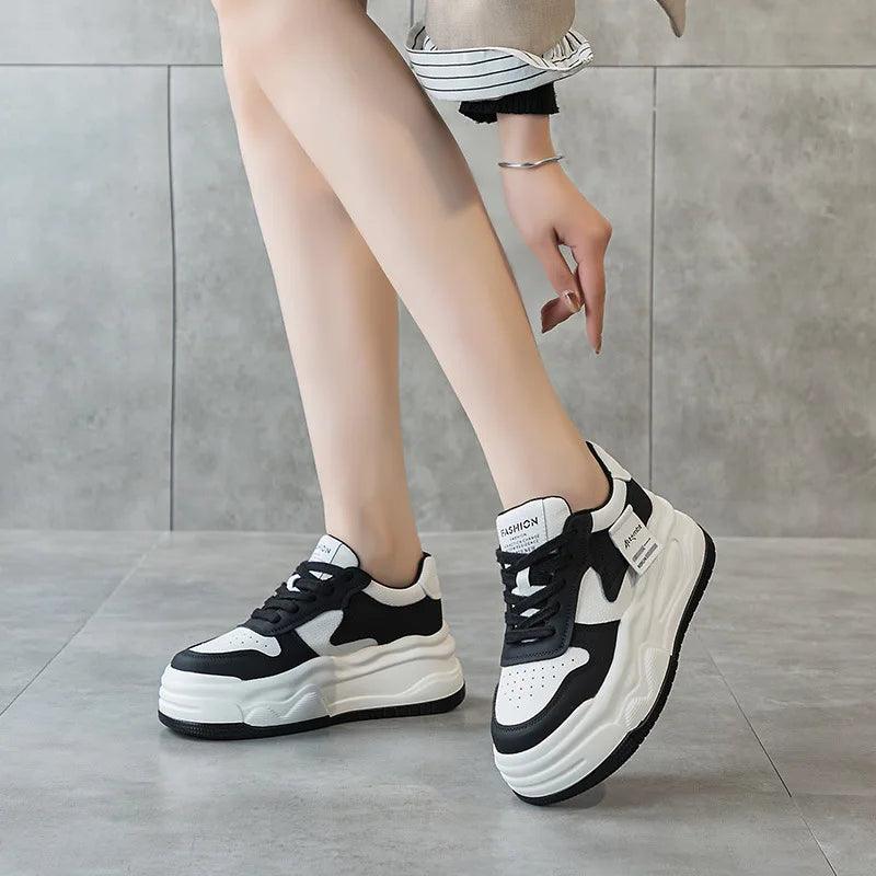 P47 Women's Casual Shoes - Leather Sneakers With Thick Bottom