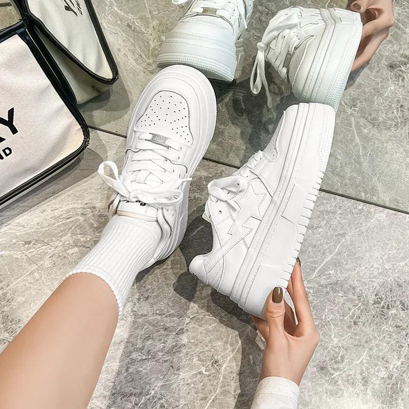 P7 Women's Casual Shoes - Leather White Vulcanized Sneakers