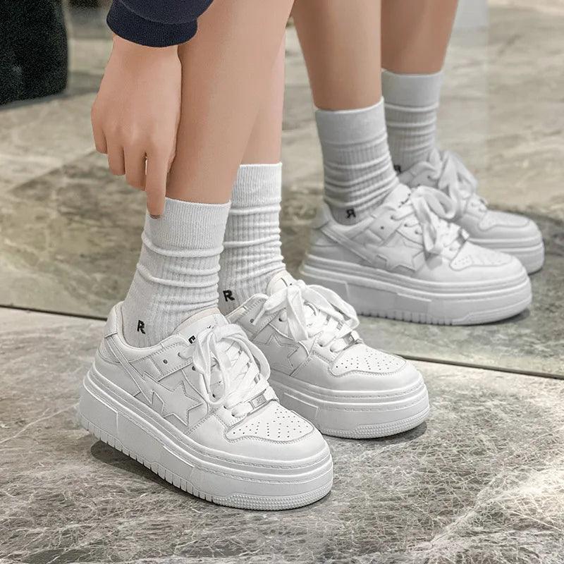 P7 Women's Casual Shoes - Leather White Vulcanized Sneakers