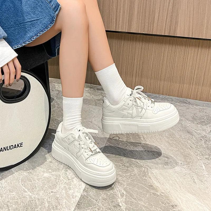 P7 Women's Casual Shoes - Leather White Vulcanized Sneakers