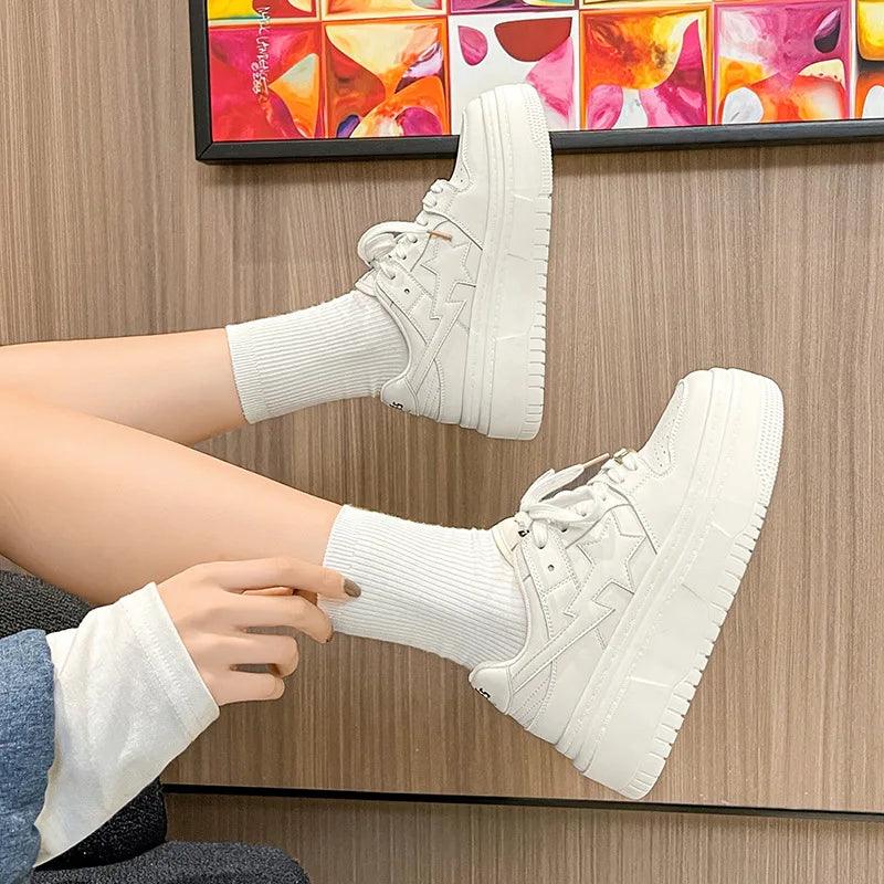 P7 Women's Casual Shoes - Leather White Vulcanized Sneakers