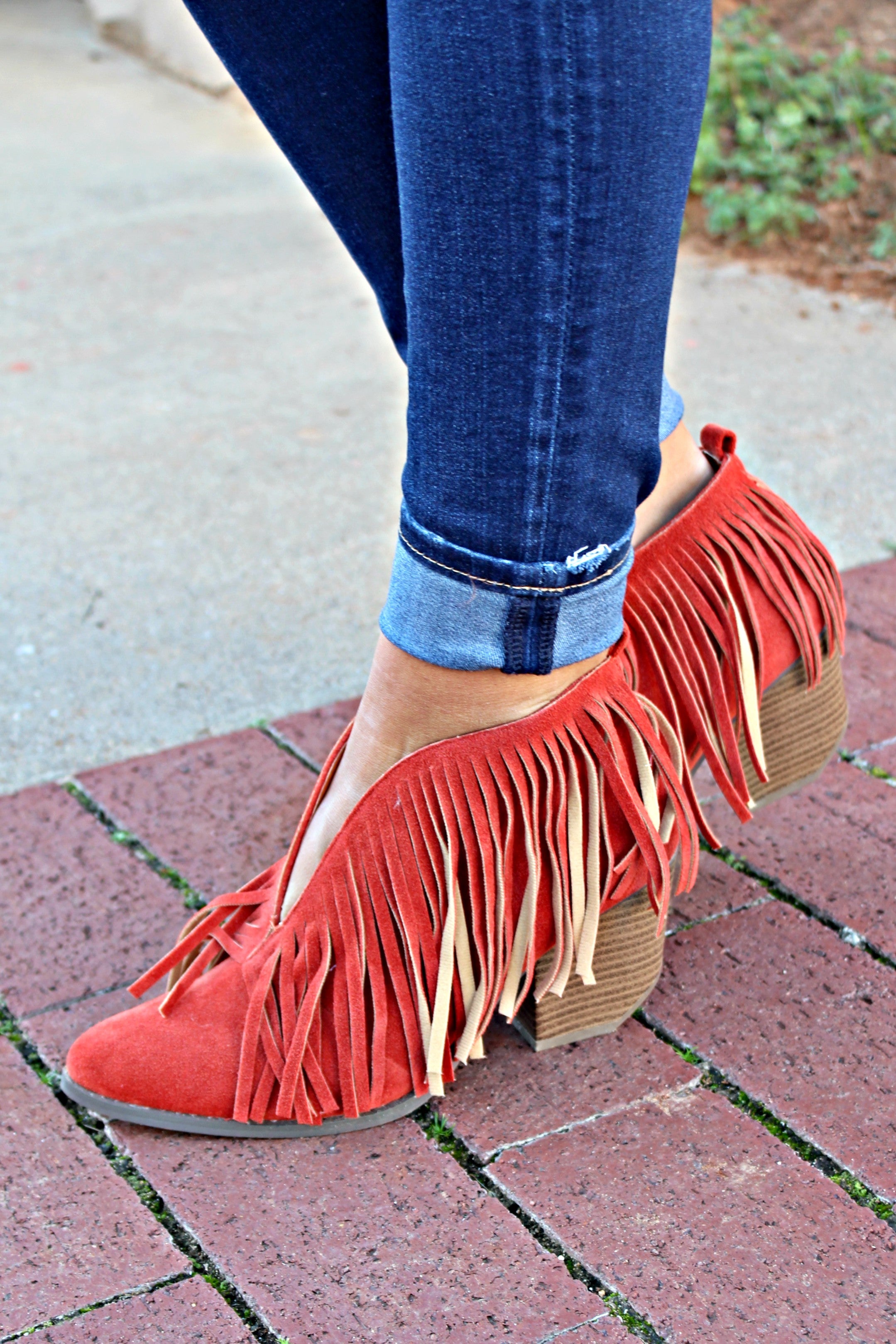 Santa Fe Fringe Booties - Orange