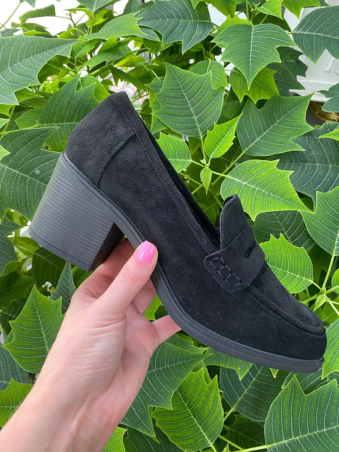 Suede Style Block Heeled Loafers