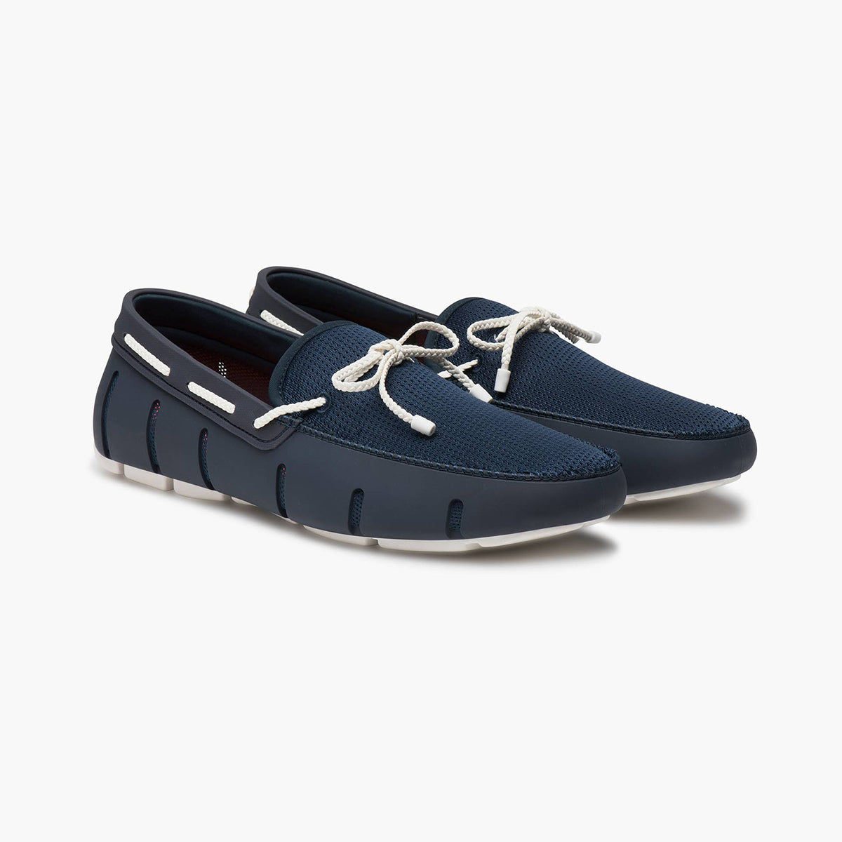 Swims - Braided Lace Loafers in Navy & White